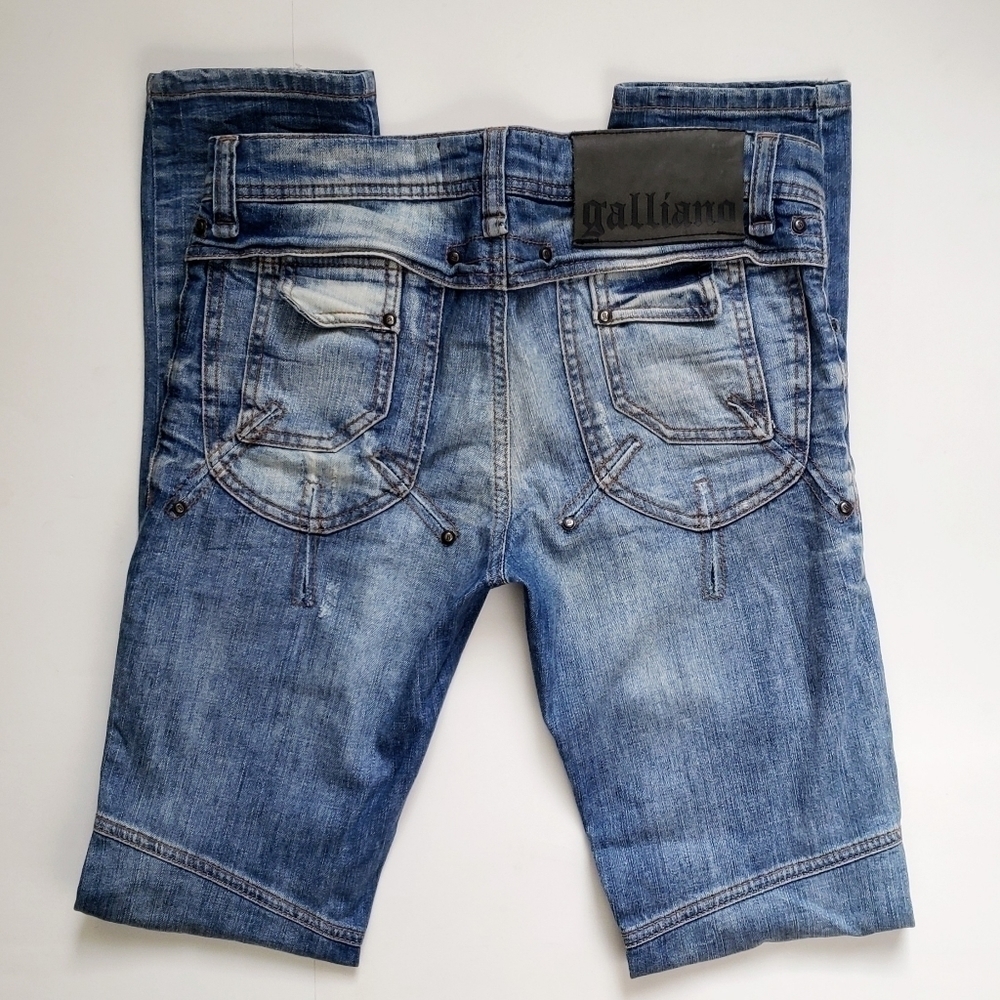 John Galliano Slim Skinny Jeans Studded Distressed Light Wash Italy Size 30 - Picture 5 of 11